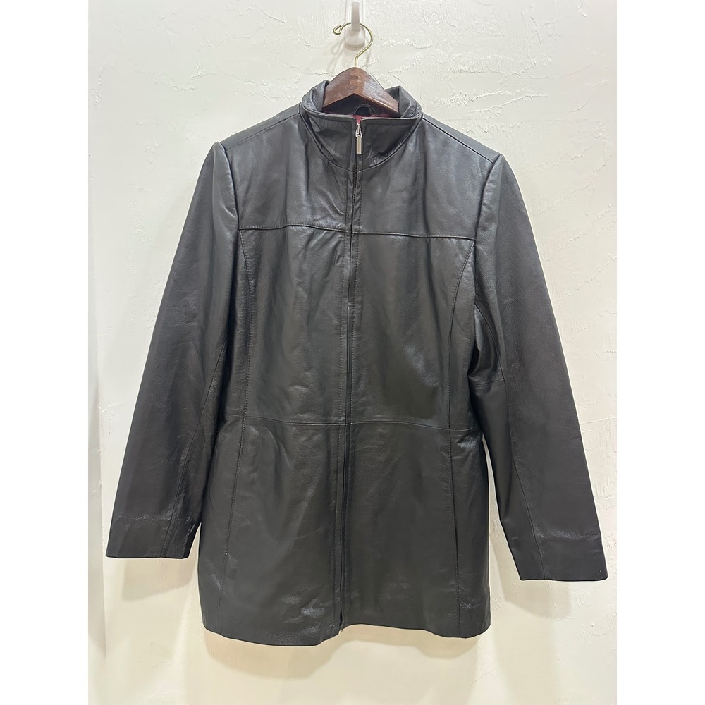 Worthington Black Genuine Leather Jacket Mock Neck Full Zip Nappa Coat Large